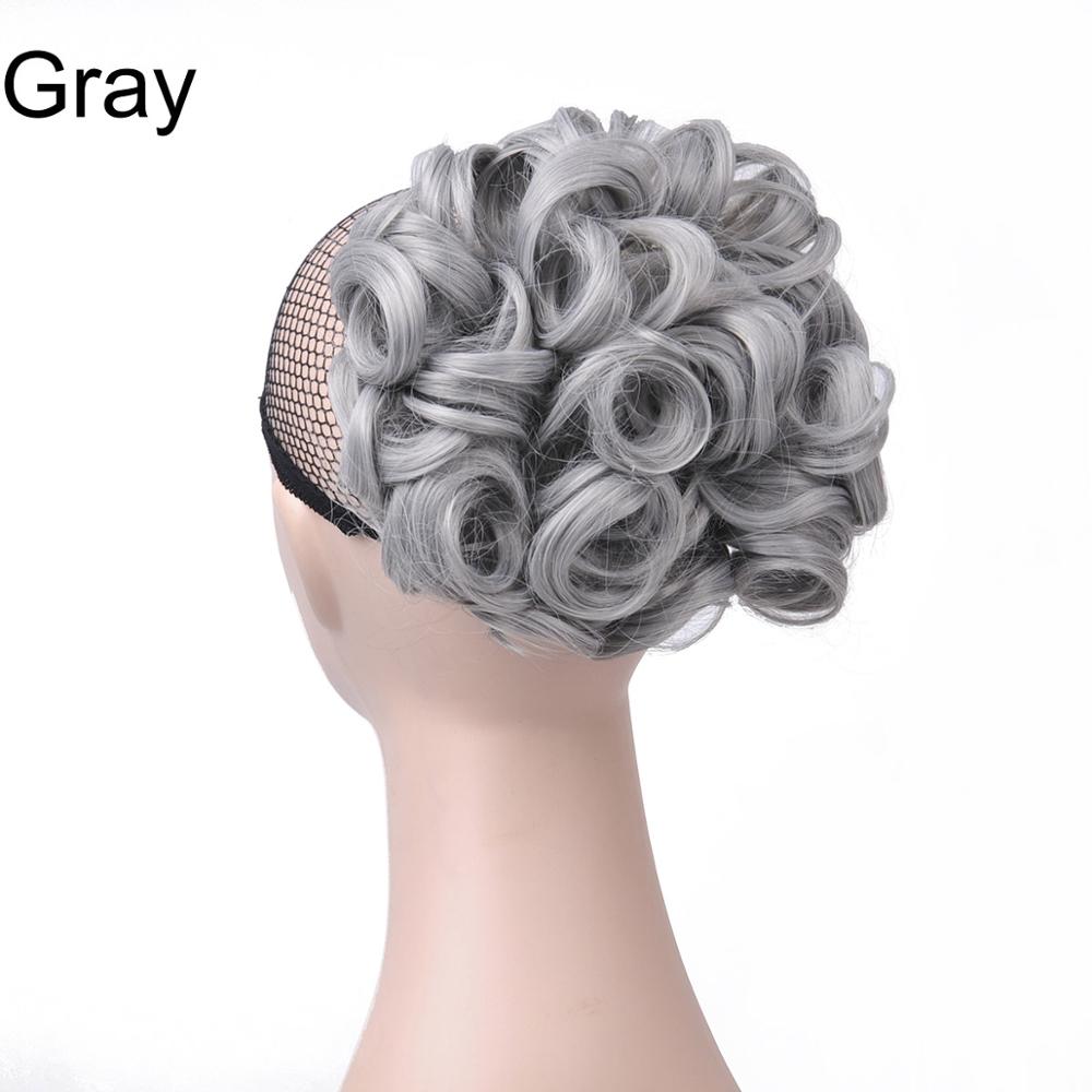 Delice – Chignon en filet élastique pour femme, postiche synthétique, bouclé, , gris, avec deux peignes en plastique, couvre-cheveux, accessoire de mariage: Mix gray