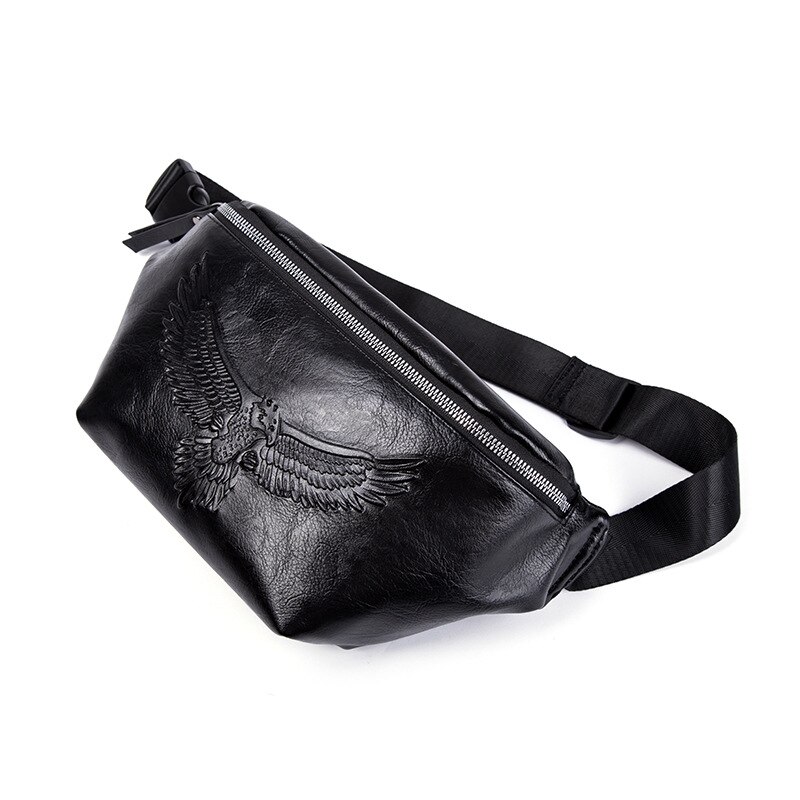 Eagle Embossing Chest Bag Men PU Leather Crossbody bags male Multifunction Small Waist pack man Fanny Bum bag Black: Default Title