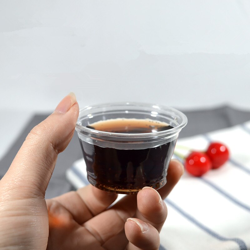 100pcs transparent taste cup 20ml 50ml 100ml 200ml PET small round pudding yogurt fruit salad plastic cup with lid