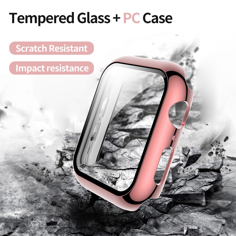 Pc-hoes met gehard glasfolie voor apple watch-serie 5 4 3 screenprotectorhoesje met lichte bumper voor apple watch 40mm 44mm 38mm 42mm