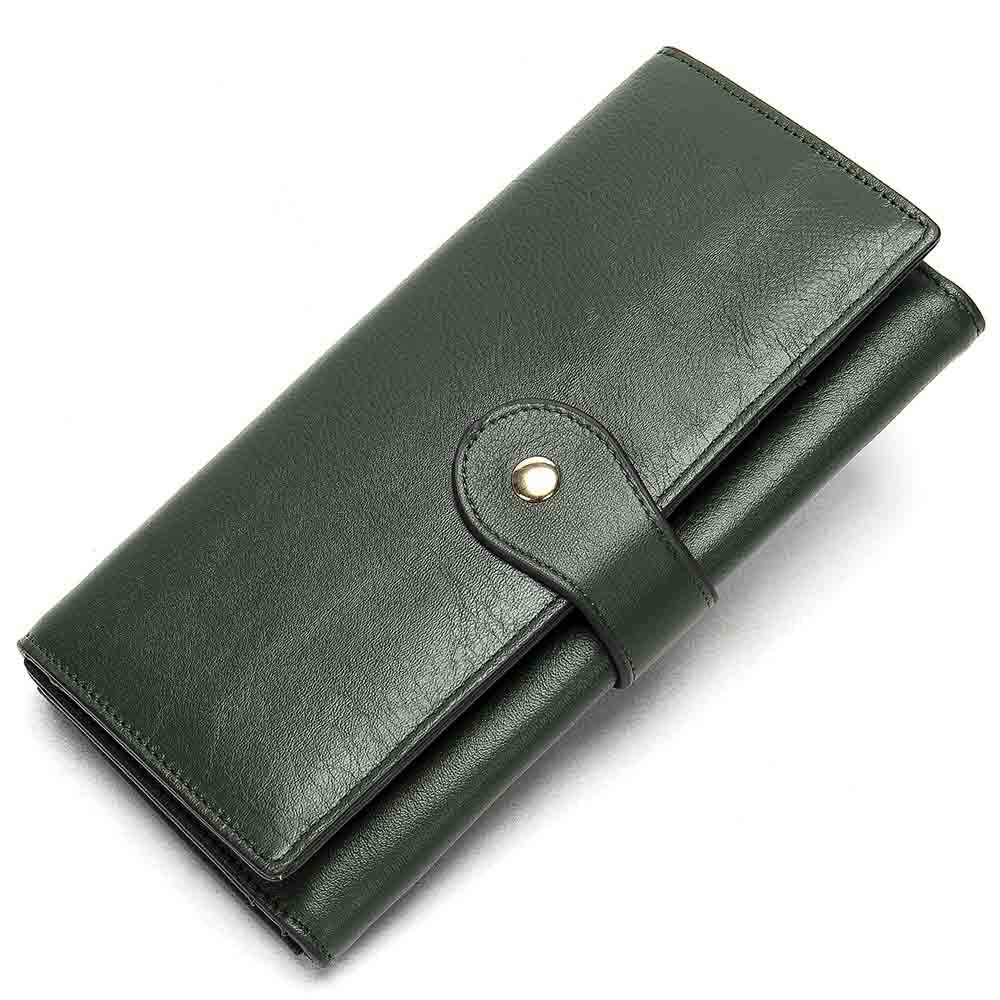 Billeteras para mujer, carteras de cuero con grabado de nombre y broche para mujer, monederos largos 100% de cuero genuino, Cartera de para mujer: Green