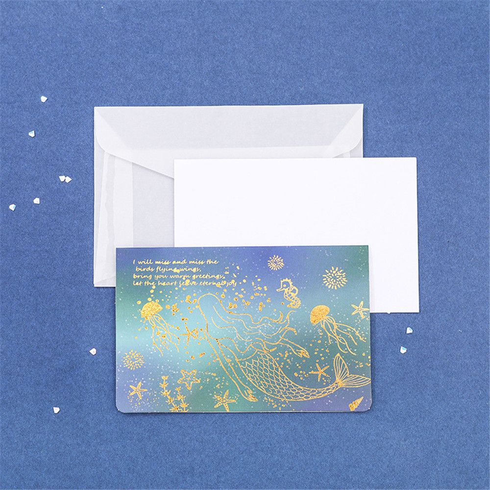 2Sets Doorschijnende Zuur Papier Vergulden Enveloppen Bruiloft Uitnodiging Kaart Cartoon Mermaid Party Postcard Kerstmis Supply Bag: C