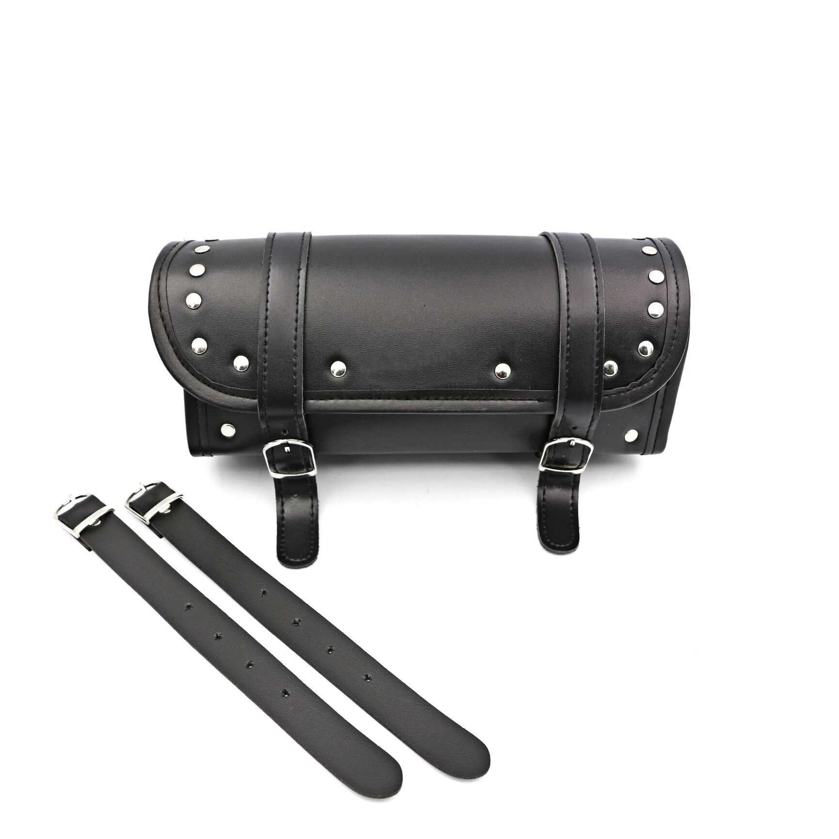 Universel motorcykel pu læder sadeltaske værktøj opbevaringspose forhjul roll sadel bagage tasker til harley suzuki / honda