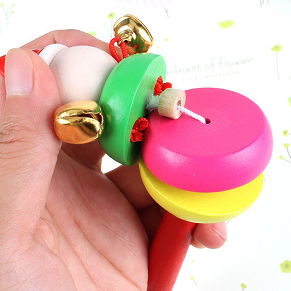 Houten Cartoon Konijn Kikker Dier Rammelaar Handheld Bel Muzikale Kinderen Speelgoed Baby Niet Giftig Safe Animal Vorm Ring/Bed Bel Speelgoed