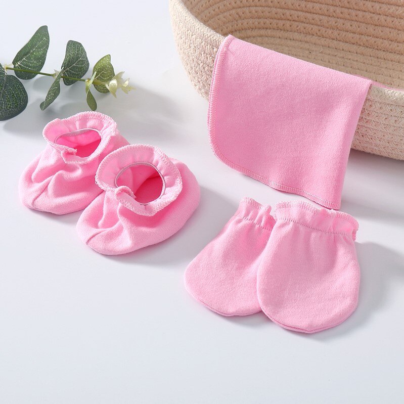 3 Pcs Sets Katoen Pasgeboren Baby Handschoenen Anti Krassen Gezicht Voorkomen Beet Handen Zachte Baby Handdoek Baby Sokken: pink