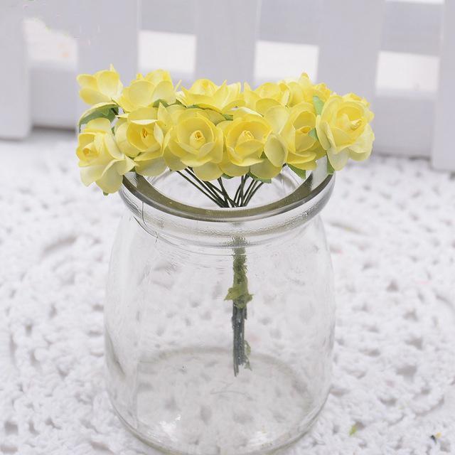 Nueva decoración flores 12 unids/lote 1,5 cm mini rosa de papel DIY scrapbooking floral accesorios de boda decoración de la