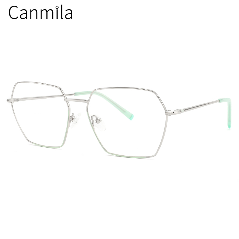 Monturas de gafas grandes de Metal ultraligeras para mujer, anteojos ópticos Vintage con prescripción de miopía, polígono, Canmila BOM1131: C1