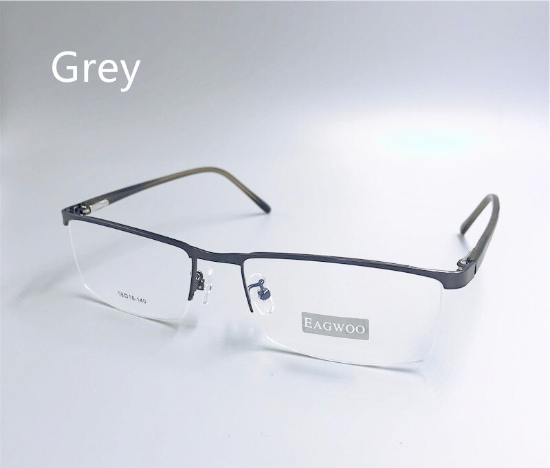 Metalen Aluminium Half Velg Optische Frame Prescription Mannen Rechthoekige Brillen Business Bril Sport Spektakel Breed Grote Gezicht 58mm: Gray