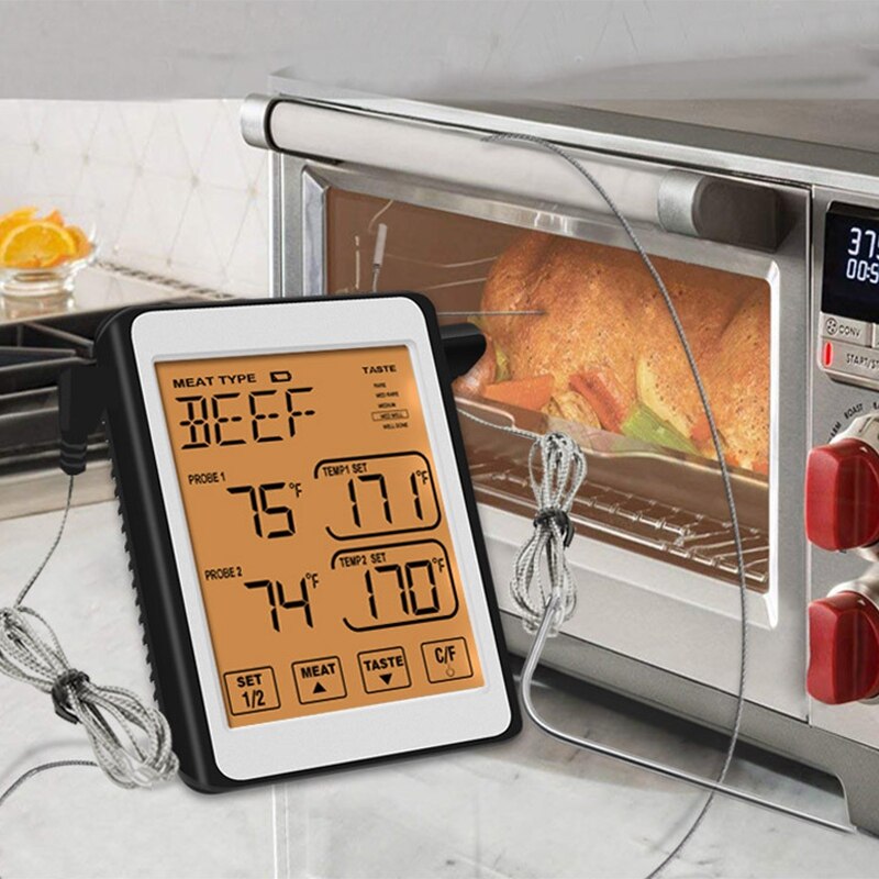 Elektronische barbecuevoedselthermometer ch -212 dubbele sonde kleurenscherm intelligente alarmvleesthermometer