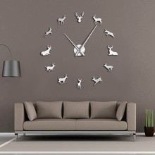 Horloge murale géante en acrylique, tête de cerf, bricolage, moderne, effet miroir, décorations pour la maison