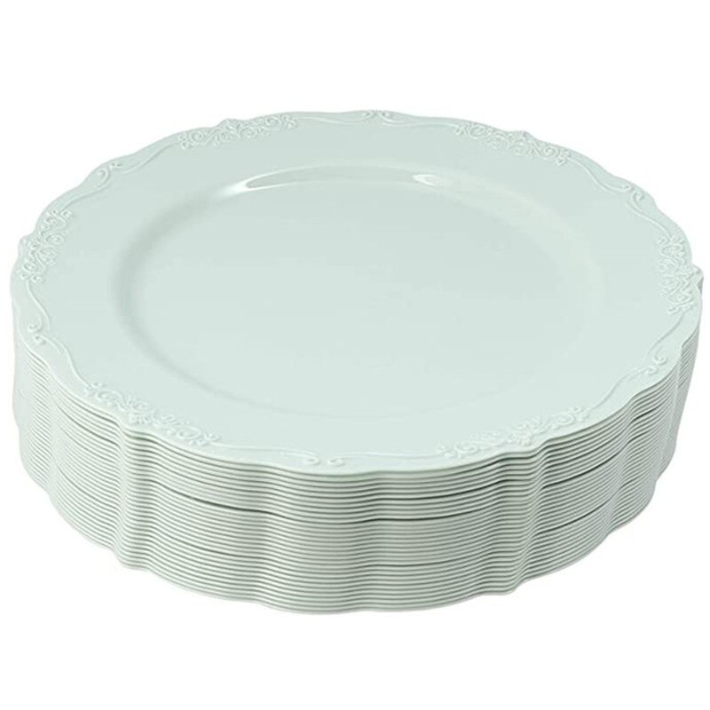 7.5 10.25 Inch Europese Plaat Bruiloft Banket Buffet Opluchting Kant Plaat Steak Dessertbord Wegwerp Plastic Plaat 12Pcs: 7.5 inch 12PCS A