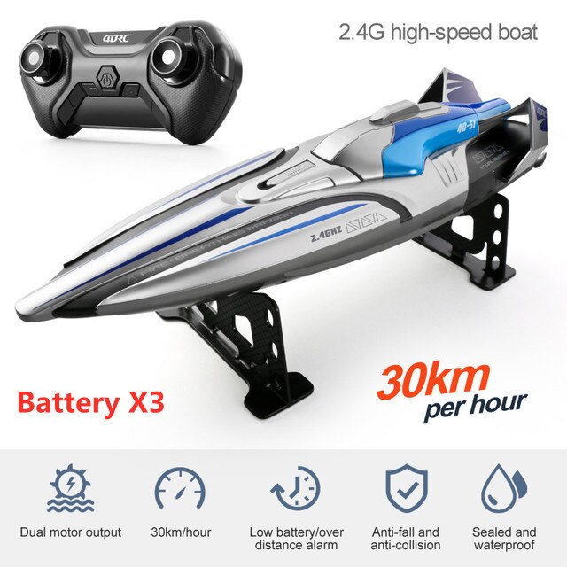 Speedboat 2.4Ghz 4CH, bateau à grande vitesse, télécommande, 30 km/H, double moteurs, Rechargeable, étanche, Anti-Collision, jouet pour avion: Gray 3 B