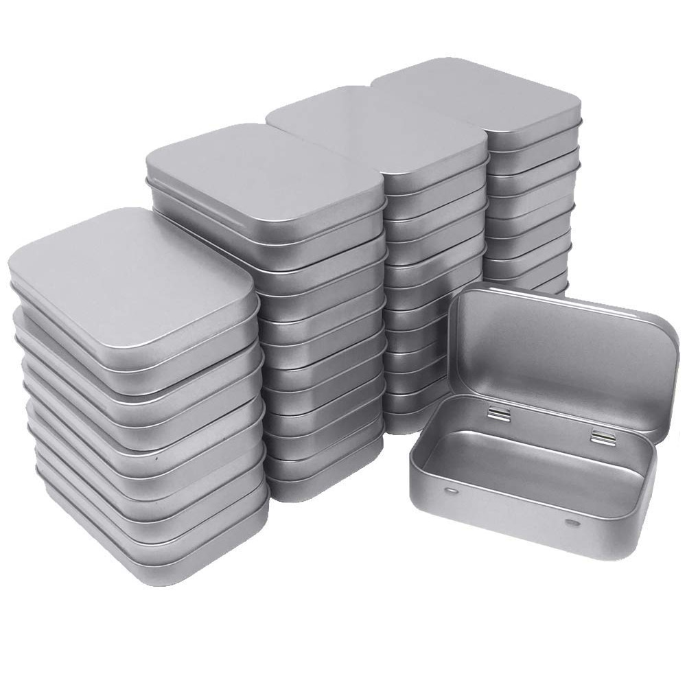 24 Pack Metal Rectangular Empty Hinged Tins Box Containers Mini Portable Box Small Storage Kit,Home Organizer,3.75 by 2.45 by