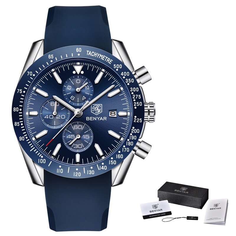 Reloj BENYAR para hombre, reloj de cuarzo de acero completo para negocios, reloj de de lujo informal resistente al agua para hombre, relojes deportivos masculinos con cronógrafo: As the picture2