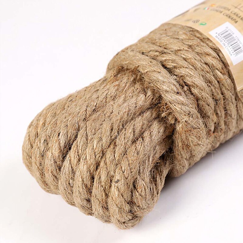 Cuerda de yute Natural de 10mm, cuerda trenzada artesanal hecha a mano, decoración del hogar, marco de escalada de gato de 3m a 50m