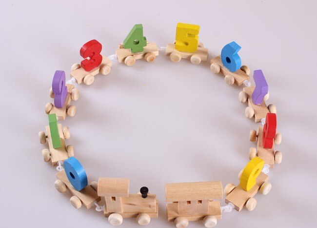 Baby Houten Digitale Kleine Trein Model Assemblage Klassieke Houten 0-9 Blok Vroeg Leren Set Kids Educatief Speelgoed Auto