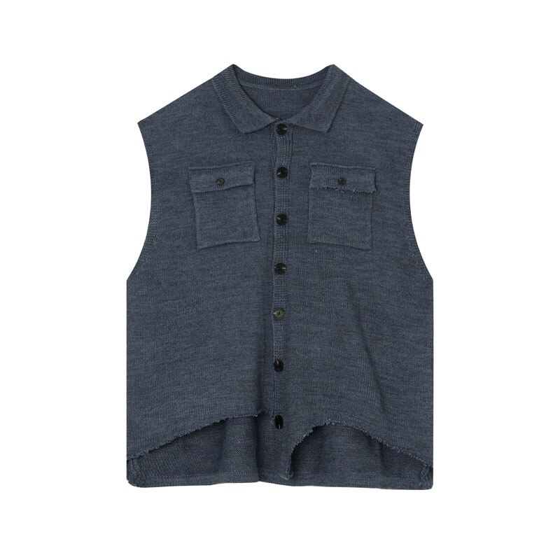 Homme surdimensionné Vintage Streetwear Hip Hop chandails veste hommes ourlet cassé sans manches tricoté gilet pull manteau: 9010 blue / M