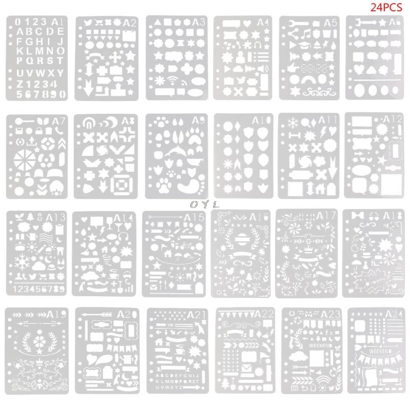 24Pcs Drawing Template Stencils Journal Notebook Diary Scrapbooking A5 DIY Stationery School Office Supplies