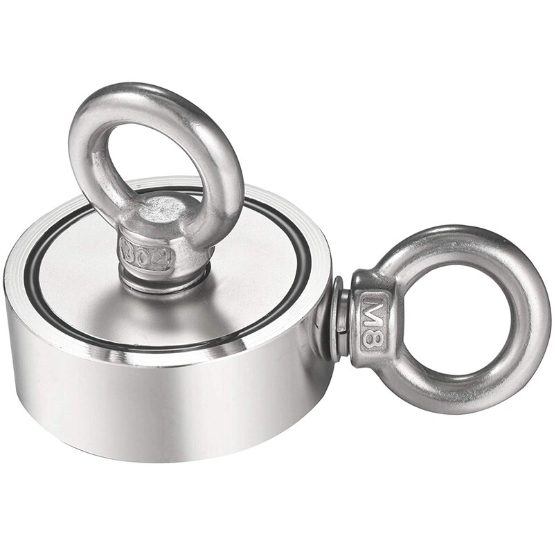PTSNET, imán de pesca de neodimio de diámetro de búsqueda de doble cara D48/60/75/94mm de diámetro, redondo 2 con Eyebolt 120/200/300KG