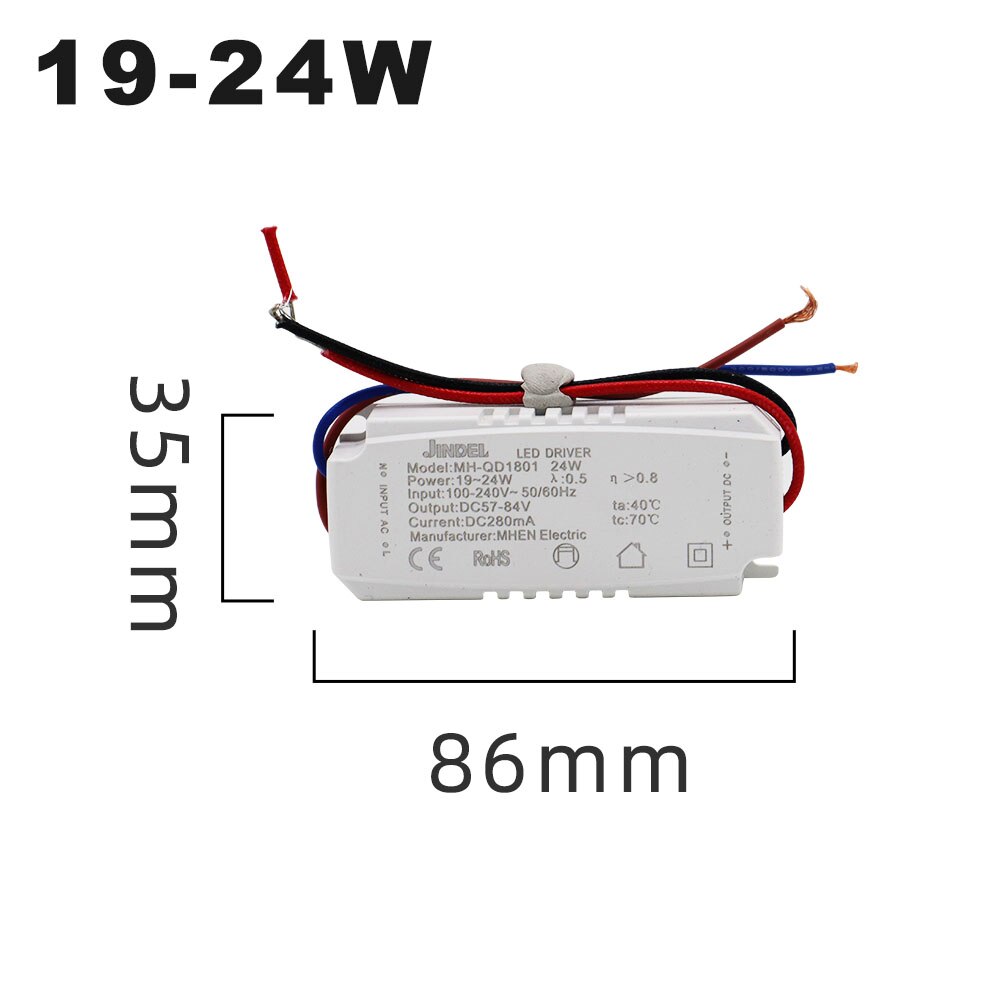 Ac100-265v vakiovirta led -ohjain  dc5.4-360v led -ohjain 250ma vakiovirtalähde 2-5w 4-7w 8-12w 13-18w 80-100w: 19-24w