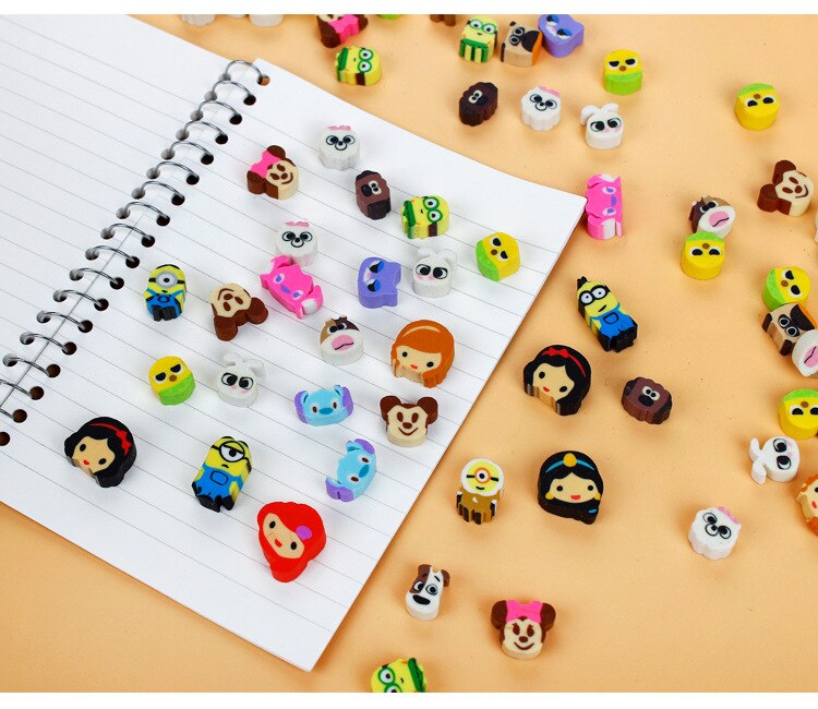 100 pcs/ lot mixed small size TPR cartoon Rubber erasers Learning stationery Correction Supplies for kids