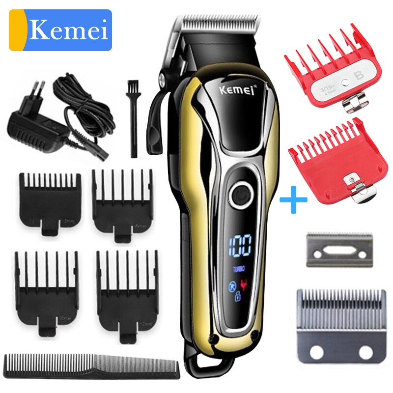 Kemei Hair clipper hair trimmer for men beard electric cutter hair cutting machine haircut LCD Cordless corded 5: KM1990 E