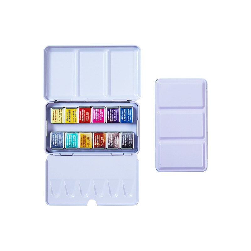 Conjunto de pinturas de acuarela sólidas, caja de lata de pigmento de color agua para suministros de arte, 12/24/36/48 colores: 12 colors purple