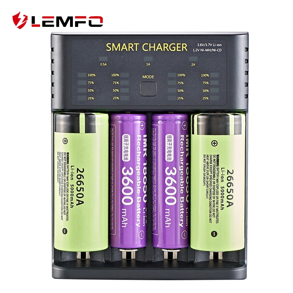 LEMFO Battery Charger for 18650 26650 21700 18350 AA AAA 3.7V/3.6V/1.2V/ lithium NiMH Rechargeable battery
