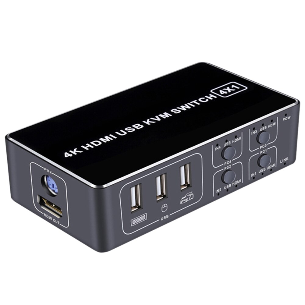 4K Stable Aluminum Alloy Ultra HD KVM Switcher USB for Plug And Play 4 Port Hub For Mouse Keyboard Computer