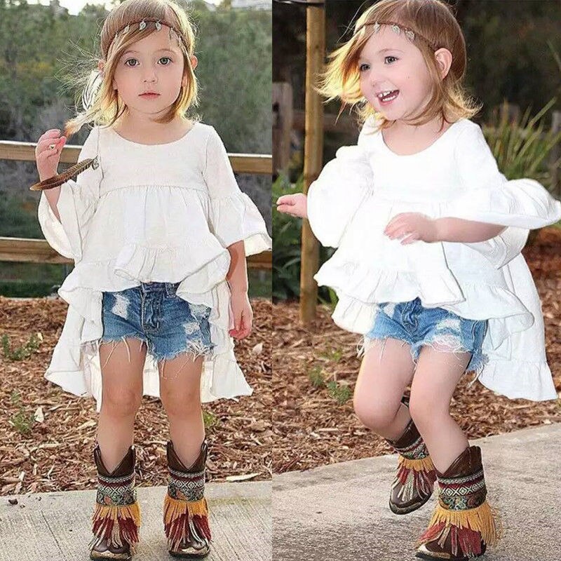 Trajes de algodón con volantes blancos para niñas, blusa, ropa para niñas pequeñas, bonita y , 1 Uds.