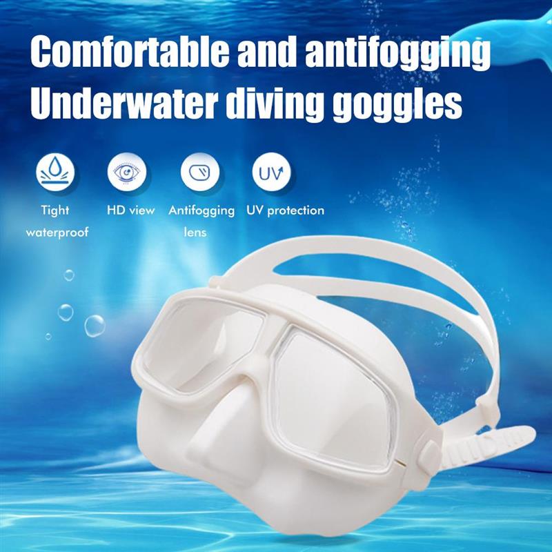 Silicone Gear Scuba Diving Mask Equipment Snorkel Adults Anti-Fog UV Waterproof Swim/Dive Glasses Men Women Goggles: white