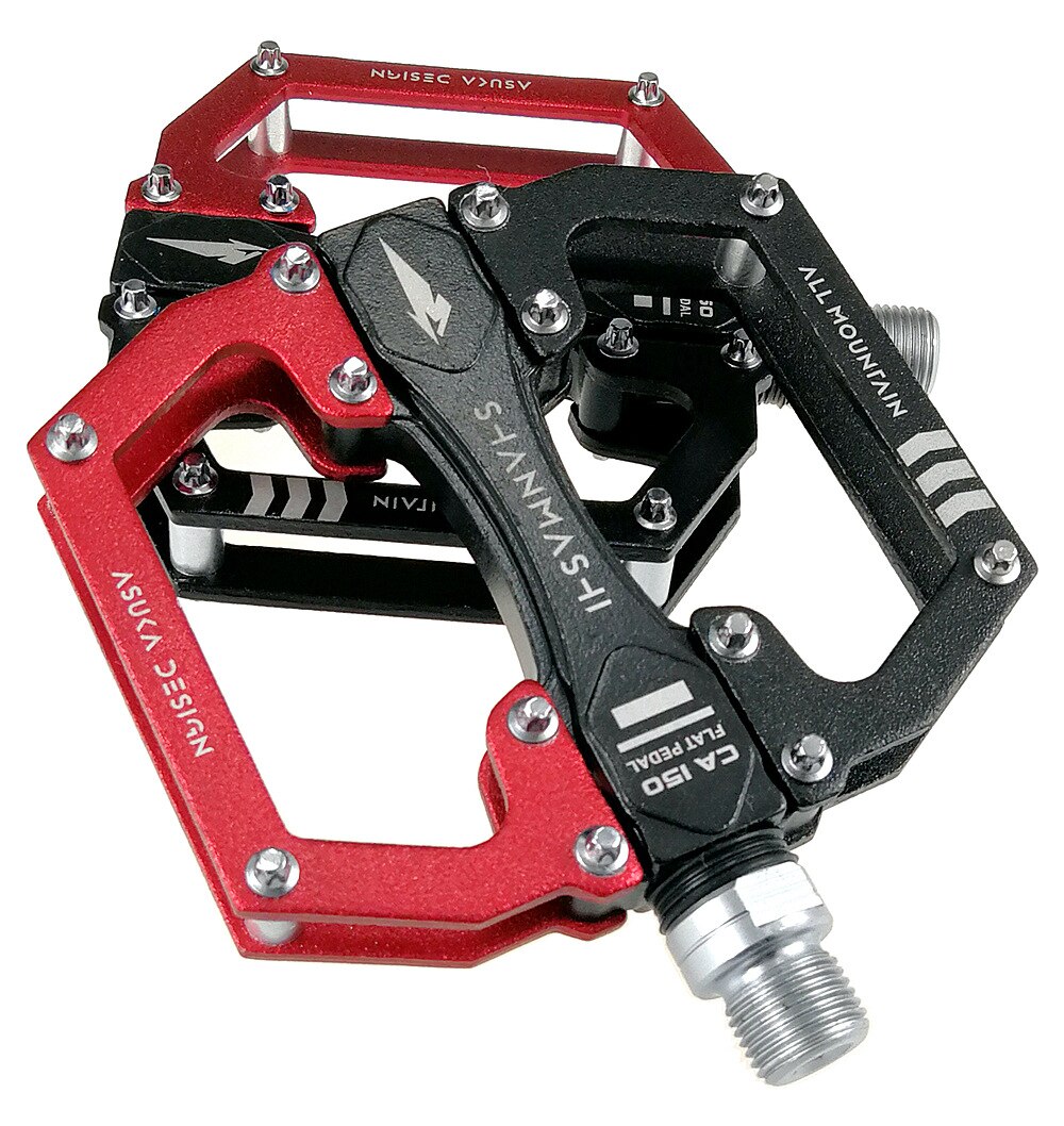 SMS YCA150-pedales de rodamiento de bicicleta de montaña, anchos y cómodos, aleación de aluminio ligera, 402 g/p: blank red