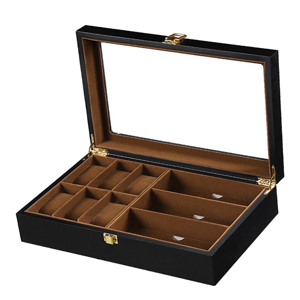 Premium Houten 9 Slots Polshorloge Zonnebril Display Box Organizer