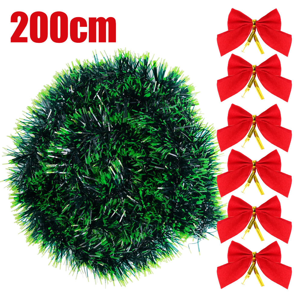 Guirnalda de cinta navideña de 2/10M con lazos, oropel verde, bastón, serpentinas de pino, bricolaje, árbol de Navidad, corona colgante, decoraciones para fiestas: XL / Verde menta