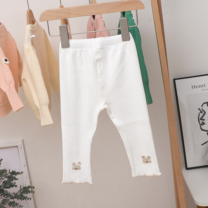 2022 Lente Baby Meisjes Borduren Legging: White