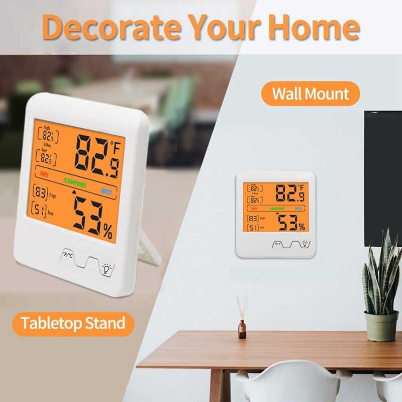 Digital Hygrometer Indoor Electronic Thermometer with Backlit Accurate Temperature Humidity Monitor for Home, Office