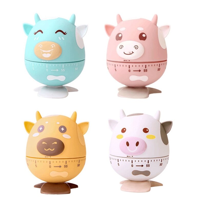 Cute Cartoon Cow Kitchen Timer 60 Minutes Mechanical Cooking Timer Clock Alarm Counter Reminder for Reading Do Sports