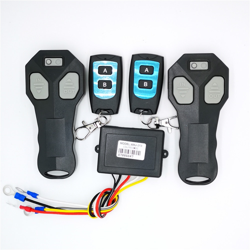 DC12V Universal Car Wireless Winch Remote Control With Four black Waterproof Handset Matched Transmitters