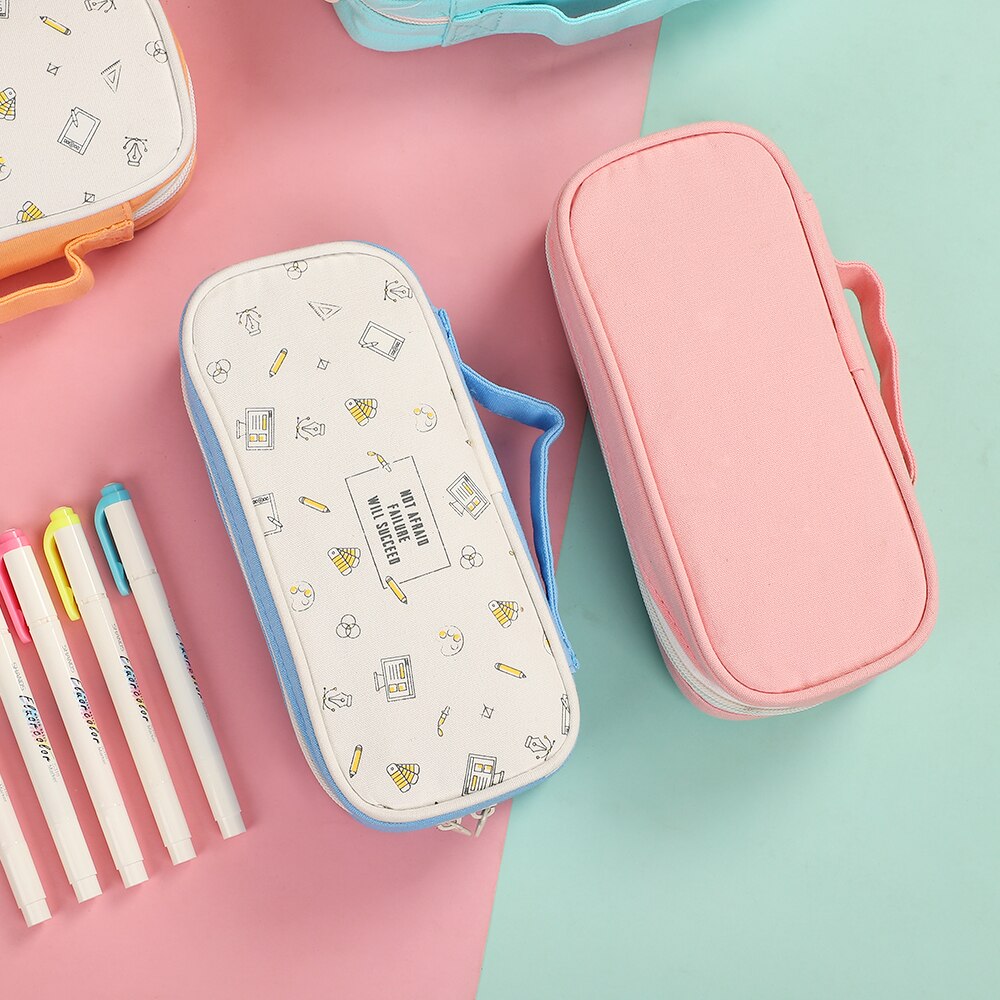 Estojo escolar portátil multifuncional, material de papelaria criativo e portátil de alta capacidade para lápis, armazenamento simples e multifuncional