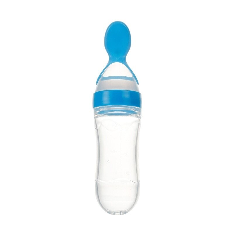90ml sikker nyfødt baby fodringsflaske lille barn silikone klemme fodring ske mælkeflaske baby træning fodermælk flaske: Blå