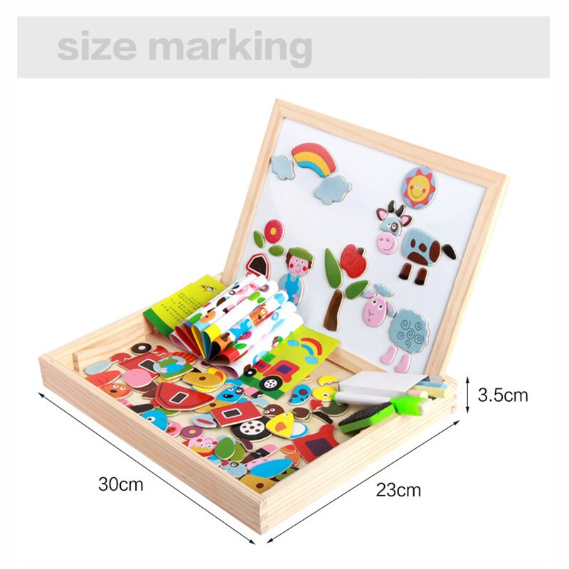 Kids Educational Learning Toy Wooden Magnetic Puzzle Toys for Children Jigsaw Animals/Circus Drawing Board with Box