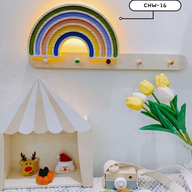 Nordic Style Handmade Painted LED Rainbow Building Blocks Rainbow Night Light Wall Hanging Rainbow Lamp Kid's Room Decor Props: 16