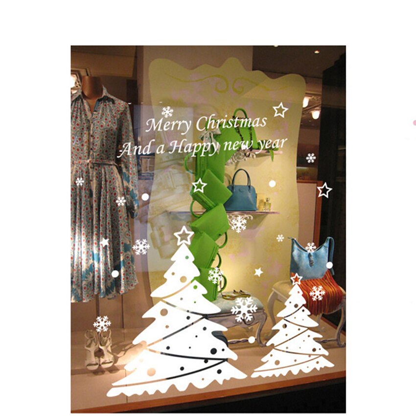 White Christmas Window Decal Stickers with Snowflake, Christmas Trees, Merry Christmas And a Happy year, Removable Stickers