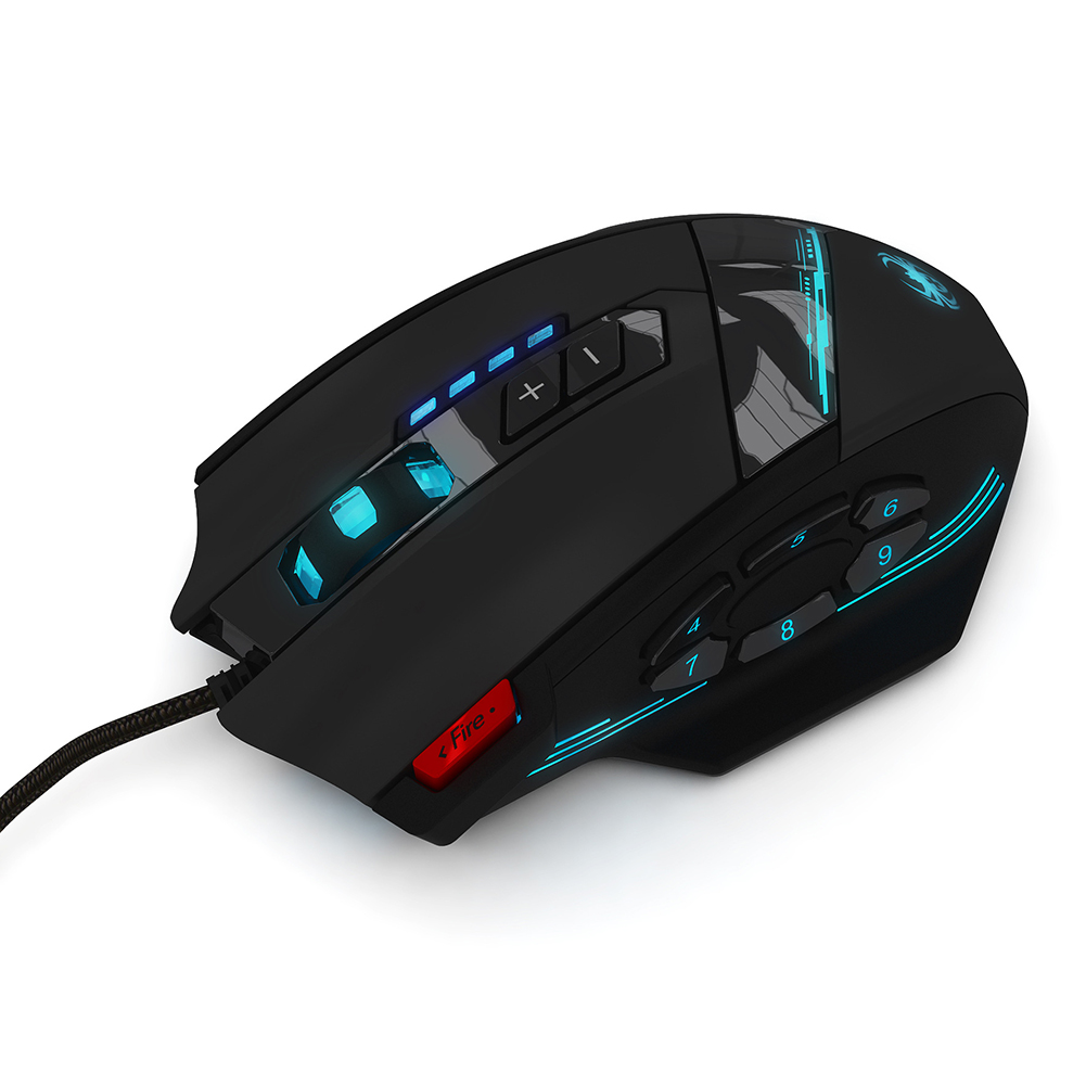 ZELOTES C-12 – souris optique de jeu avec 12 boutons programmables, avec câble USB, 4 vitesses, 4000DPI, rétroéclairage coloré réglable