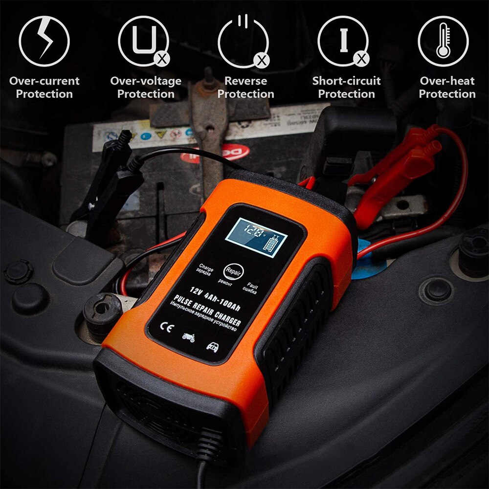 12V 6A Full Automatic Intelligent Car Motorcycle Battery Charger For Auto Moto Lead Acid Charging 6A 12V Digital LCD-Display