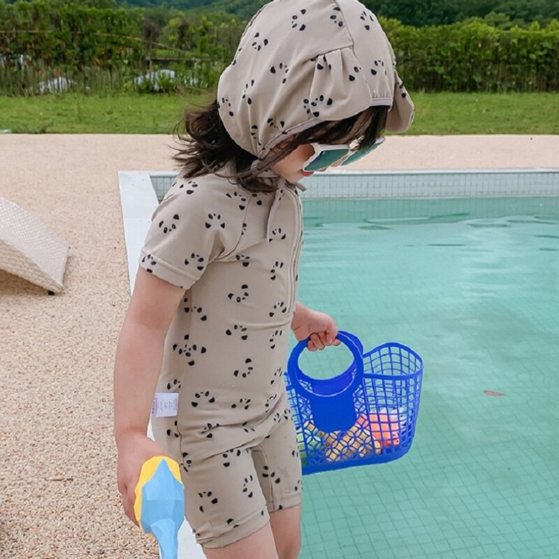 Maillot de bain imprimé Panda pour bébé garçon et fille, ensemble 2 pièces avec bonnet, pour enfant en bas âge de 1 à 7 ans