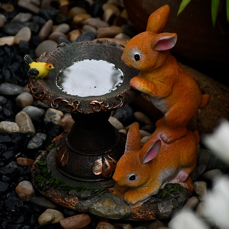 Garden Cute Rabbit Solar Light Resin Statue Ornaments Outdoor Courtyard Lawn Sculpture Decoration Balcony Park Figurines Crafts