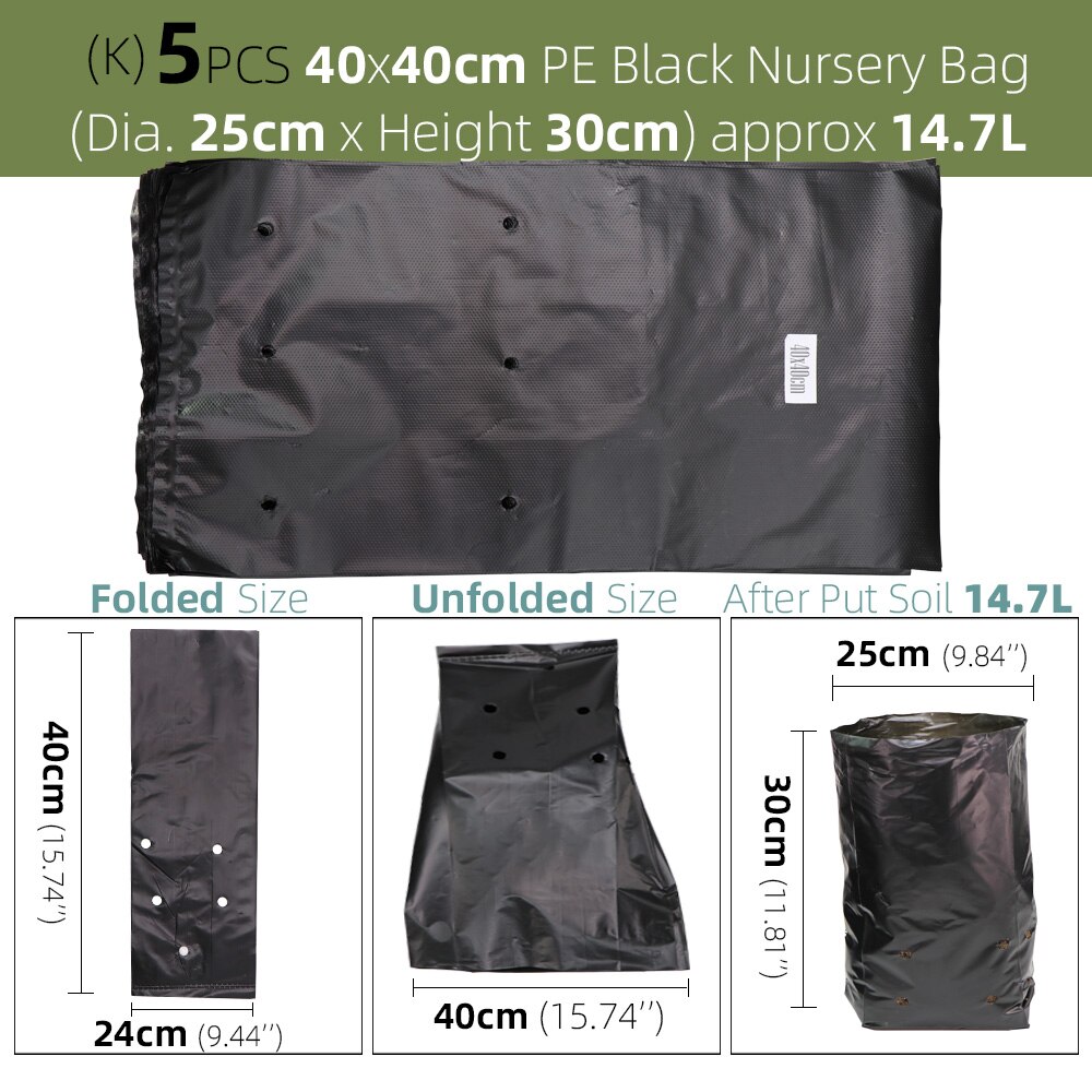 Sacs de pépinière en plastique PE, sacs de culture de plantes, Pots de semis avec trous respirants pour Fruits, légumes, fleurs, fournitures de jardin: K-5PCS