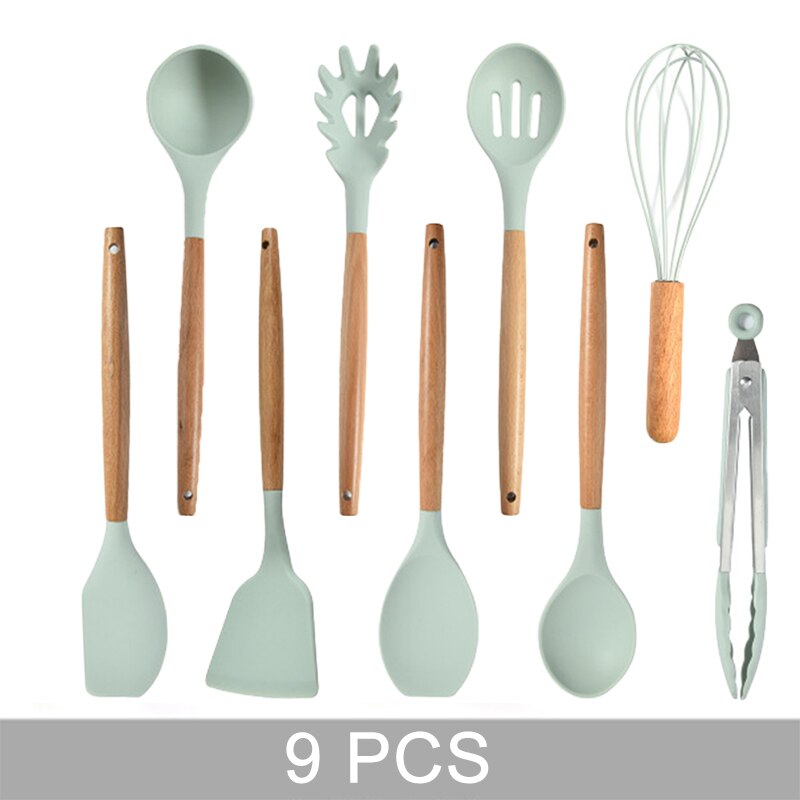 Blue Silicone Kitchen Utensils Set Heat Resistant Nonstick Baking Cooking Tools Kitchenware Accessories 2/3/4/5/6/7/8/9 Pieces: 9 PCS