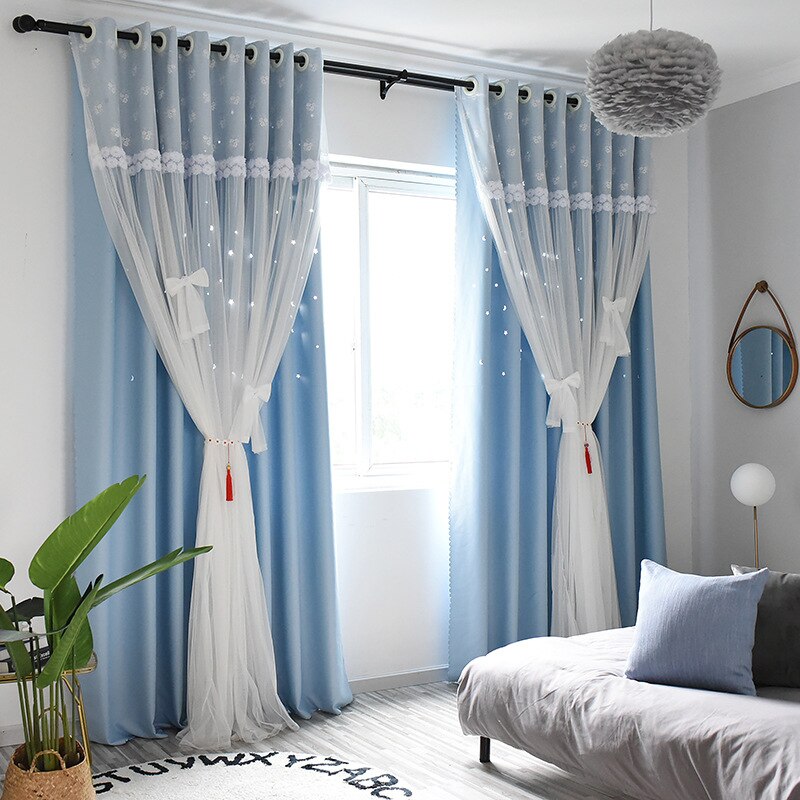 Neue Europäische und Amerikanischen Stil Vorhänge für Wohnzimmer Hohe Schattierung Vorhänge für freundlicher Romantische Prinzessin Zimmer für Mädchen: Blau / Gromment oben